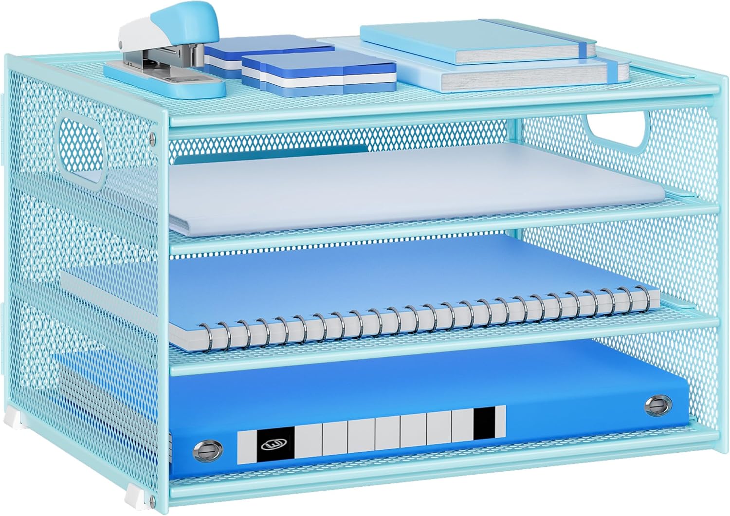 4-Tier Mesh Desk Organiser with Handle – Letter Tray & Magazine File Holder, White