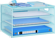 4-Tier Mesh Desk Organiser with Handle – Letter Tray & Magazine File Holder, White