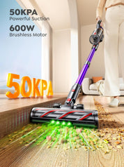 Cordless Vacuum Cleaner 600W 50KPA Stick Hoover with Touch Screen, 65Min Runtime, Wall Mount Rechargeable Lightweight for Pet Hair & Carpet