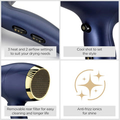 Midnight Luxe Hair Dryer 2300W – Powerful Ionic, Fast Drying, Frizz-Control, 3 Heat & 2 Speed