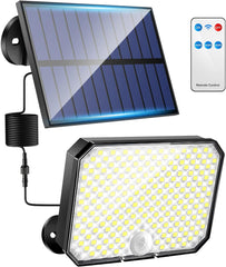 190LED Solar Lights, 1500LM, 3 Modes, Remote, Motion Sensor, IP65 Waterproof, Solar Powered for Garden, Garage, Backyard