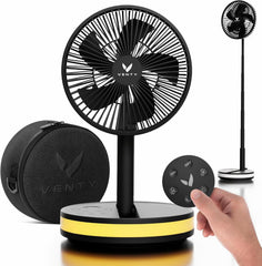 VENTY Portable Fan - Wireless Battery Operated, 48HR Run Time 16000MAH Battery, Oscillating Rechargeable Fans, Remote Control & LED Lighting, Folding Telescopic Camping Fan (White with Case)