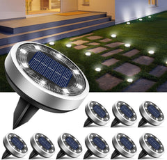 10-Pack Solar Ground Lights, 8 LED, Cool White, IP65 Waterproof for Garden, Pathway, Lawn, Patio