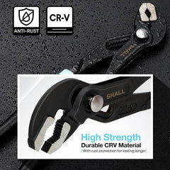 SHALL 3-Piece Groove Joint Pliers Set (12, 9-1/2, 7 Inch), Push-Lock Water Pump Pliers in Cr-v Steel, Fast Adjustable Tongue and Groove Pliers with Tool Roll Bag for Home Repair & Plumbing