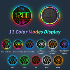 10'' Digital LED Wall Clock – Night Light, Alarm, Remote, RGB, Temp & Date
