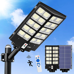 3200W Solar Street Lights Outdoor,320000LM 6500K Commercial Parking Lot Lights Dusk to Dawn, Waterproof Solar Security Flood Lights with Motion Sensor and Remote for Yard, Garage, Driveway