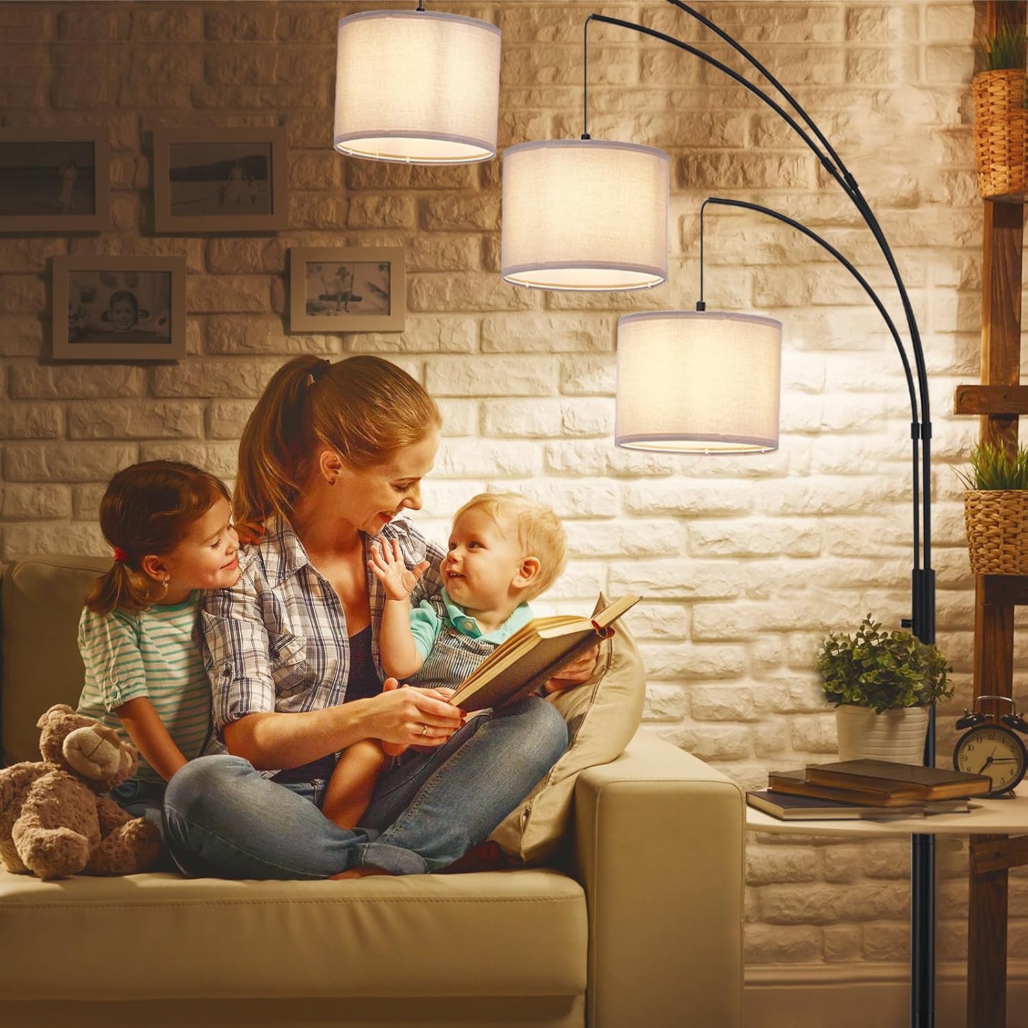Modern 3-Light Tree Floor Lamp – Black Arc Standing Lamp with Grey Shades – Dimmable Tall Lamp for Living Room & Bedroom