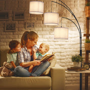 Modern 3-Light Tree Floor Lamp – Black Arc Standing Lamp with Grey Shades – Dimmable Tall Lamp for Living Room & Bedroom