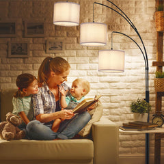 Modern 3-Light Tree Floor Lamp – Black Arc Standing Lamp with Grey Shades – Dimmable Tall Lamp for Living Room & Bedroom