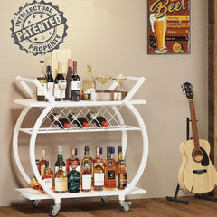 LVB 2-Tier White Drinks Trolley – Modern Rolling Bar Cart with Shelves & Wine Rack