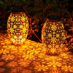 2 Pack Solar Lanterns for Garden, Auto On/Off Hanging Solar Lights, Solar Powered Garden Ornaments for Patio and Backyard Decoration