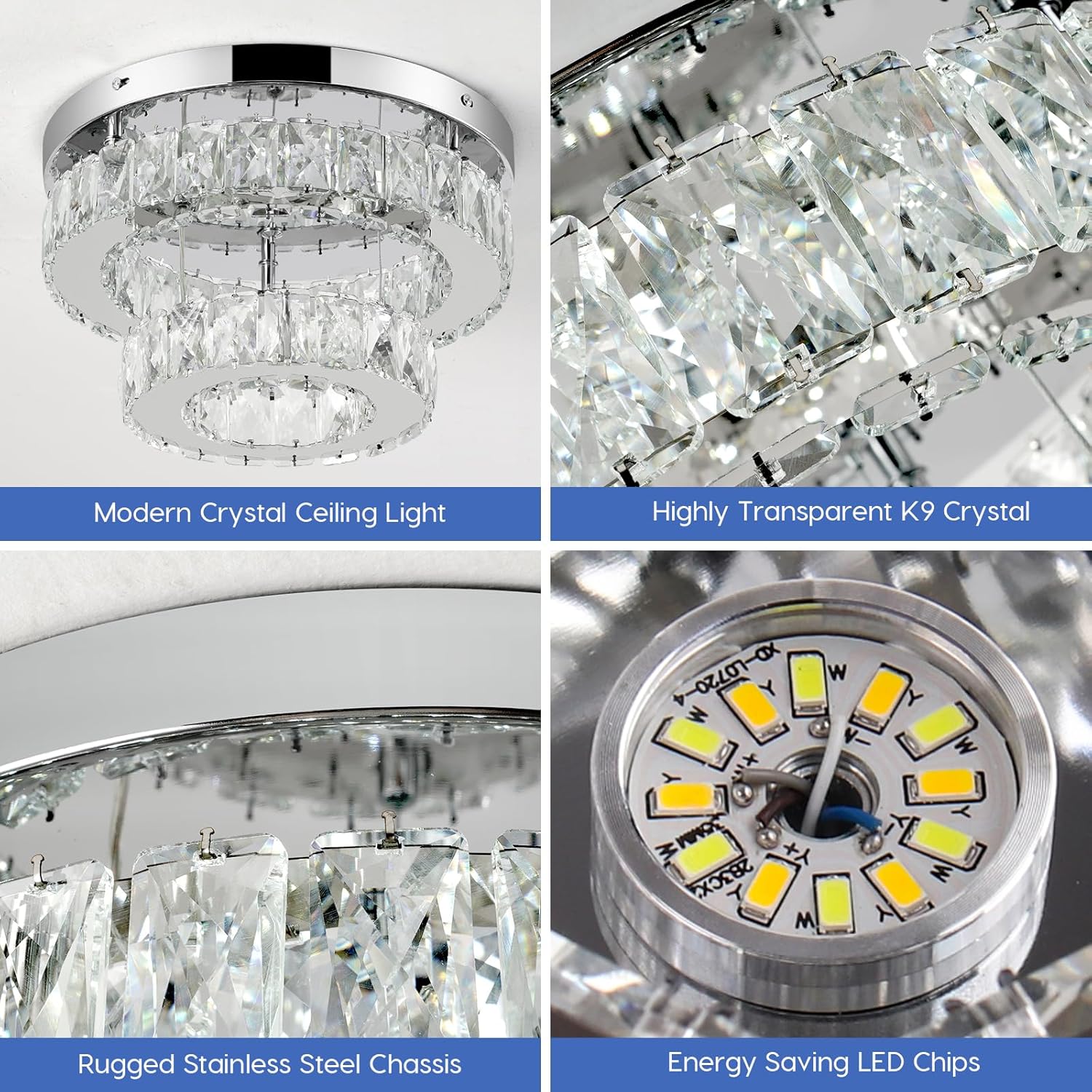 11.8" Modern Crystal Chandelier LED Flush Mount Ceiling Light Remote