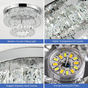 11.8" Modern Crystal Chandelier LED Flush Mount Ceiling Light Remote