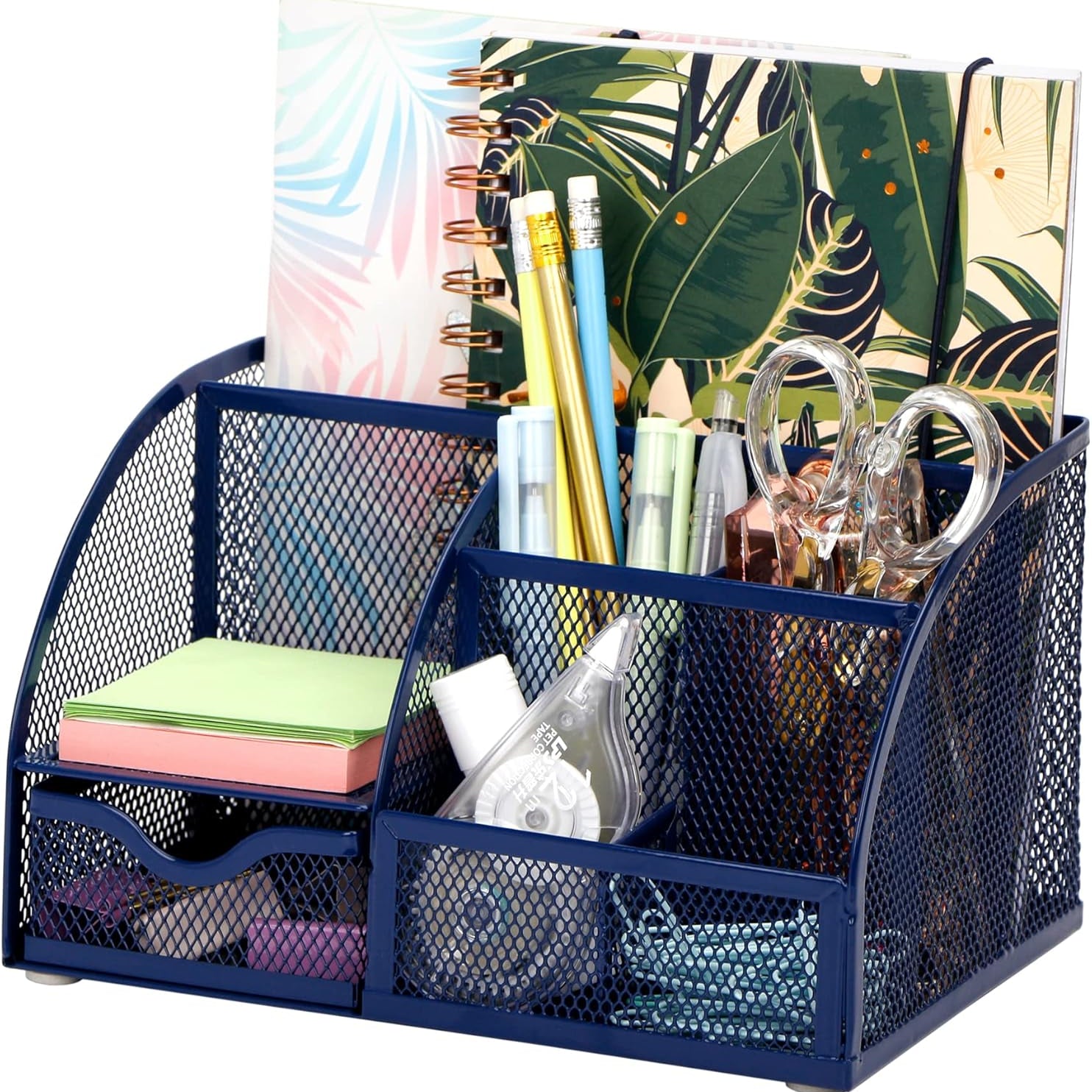 7-Compartment Mesh Desk Organizer Caddy – Multifunctional Pencil Holder, Black