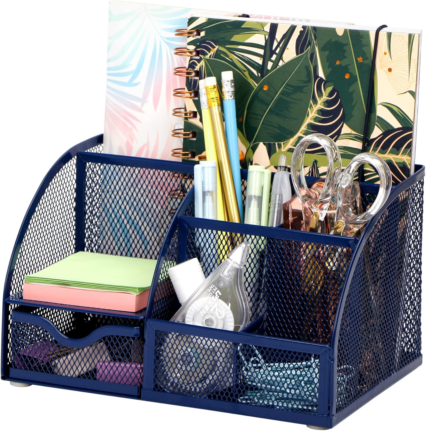 7-Compartment Mesh Desk Organizer Caddy – Multifunctional Pencil Holder, Black