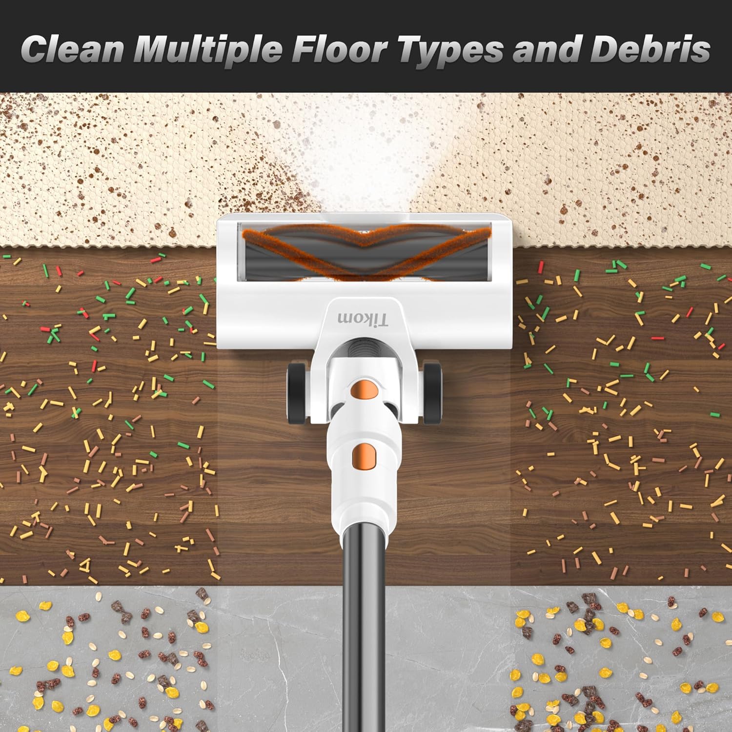 Tikom V500 Cordless Vacuum Cleaner 450W 40KPa Powerful Stick Vac with LED Display, Wall Dock, Handheld for Pet Hair & Floors