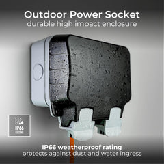 Electrical Outdoor Double Switched Power Wall Plug Socket, Weatherproof, Nexus Storm, Grey, 13A, IP66 Rated, WP22