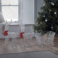 Christmas Reindeer & Sleigh Light Decoration with 240 White LEDs – Battery Operated