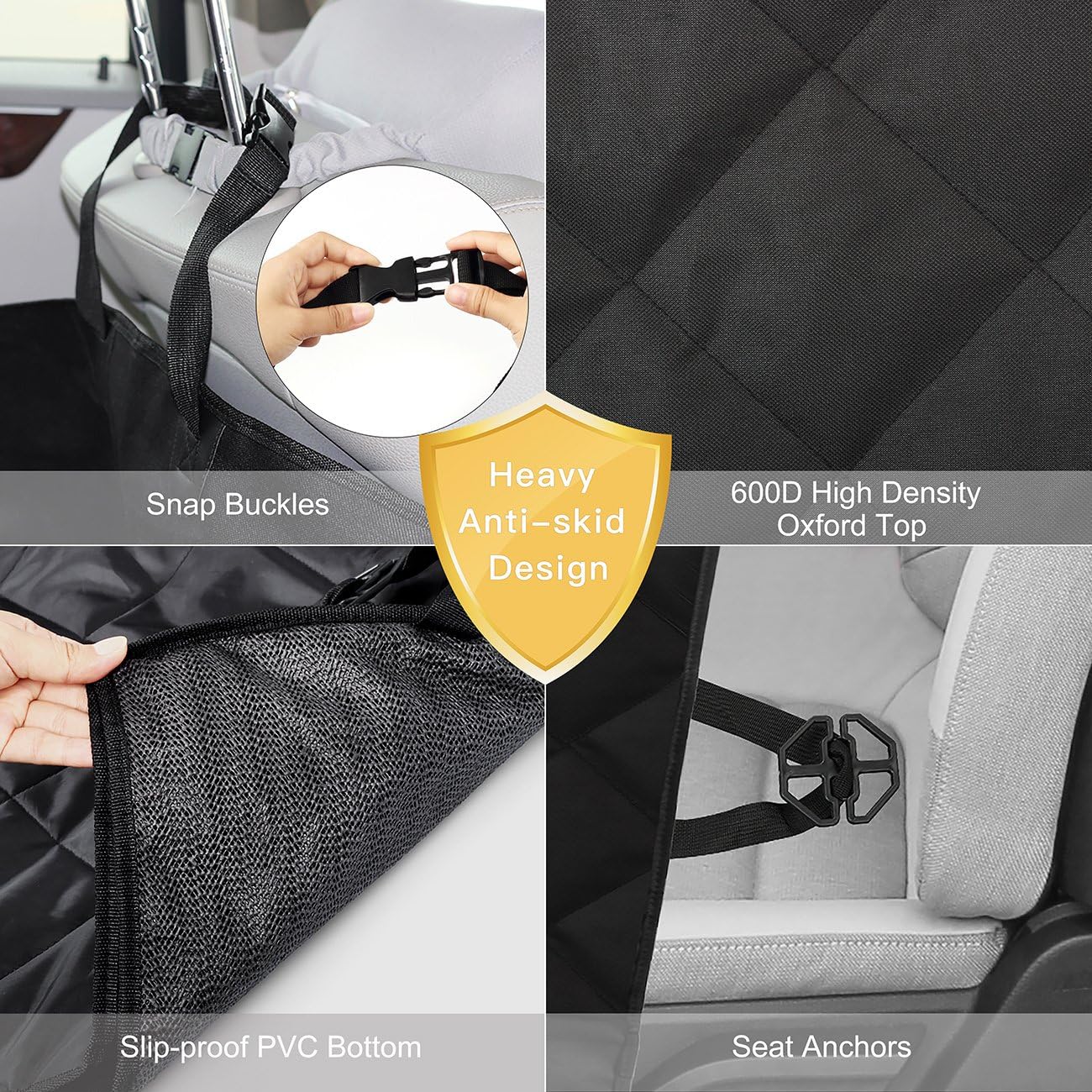 Dog Car Seat Cover – Waterproof, Scratch-Proof, Nonslip Hammock for Back Seat, Black