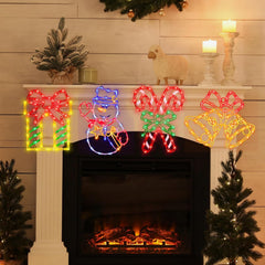 Pytopkto Christmas LED Window Silhouette Lights Set of 4 – Bell, Candy Cane, Snowman & Gift Box – Indoor & Outdoor Decorations
