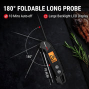 TP603B Black Digital Meat Thermometer for BBQ with Backlit LCD