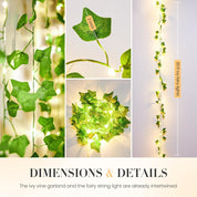 Artificial Ivy Vine Fairy Lights with Remote, 100 LED Warm White Battery and USB Powered Garland for Indoor and Outdoor Wall Décor