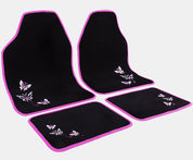 Universal Car Floor Mats Set of 4 – Black with Pink Edging & Butterfly Design