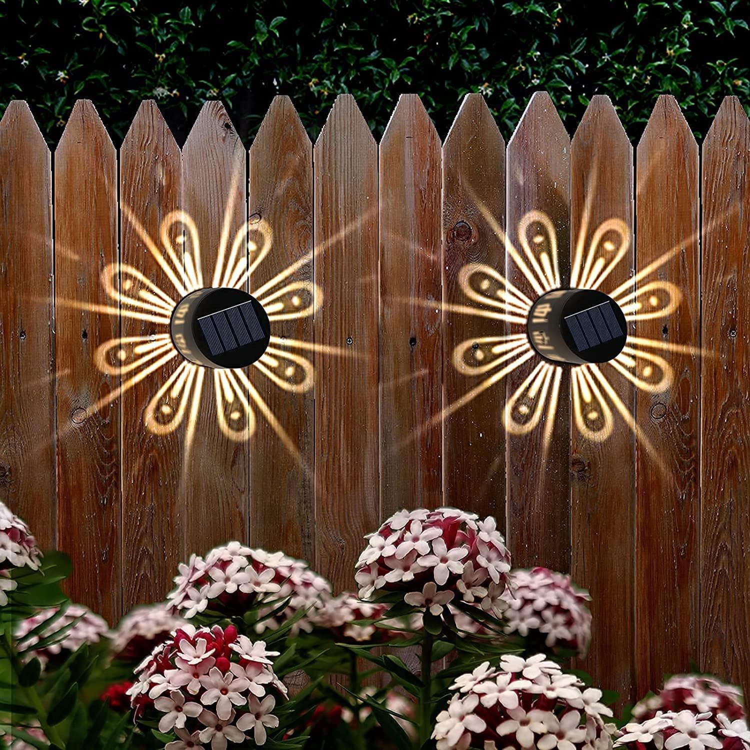 Solar Fence Lights, 2 Packs Solar Fence Deck Light Decorative Lamp Outdoor LED IP67 Waterproof for Fence, Deck, Patio, Stairs, Yard, Pathway (Cold White)