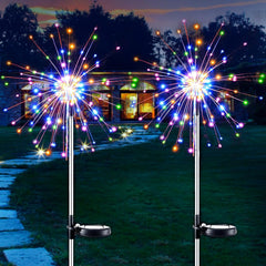 Solar Lights Outdoor Garden, 2 Pack 150 LED Solar Firework Lights, 2 Lighting Modes Waterproof Solar Garden Landscape Lights, for Garden, Flowerbed, Patio, Lawn - Cool White