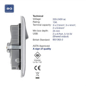BG Electrical Double Switched Power Socket with 2 USB Ports