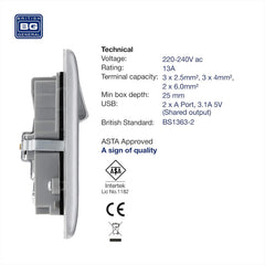 BG Electrical Double Switched Power Socket with 2 USB Ports