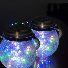 2-Pack Solar Lantern Lights - Hanging LED Solar Garden Lights, IP65 Waterproof Glass Jar Fairy Lights for Balcony, Fence, Garden, and Patio (Multicolor)