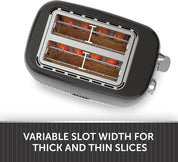 Bold 2 Slice Toaster - Black & Silver Chrome | Wide Slots, High-Lift, Variable Browning, Defrost & Reheat Functions [VTR001]
