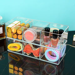 2PK Acrylic Cube Makeup Organizer with 1 & 3 Compartments for Vanity & Drawer