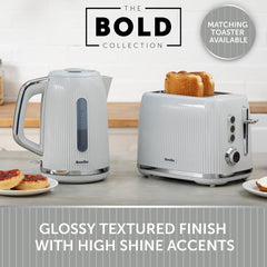 Bold Ice Grey Electric Kettle – 1.7L Capacity, 3kW Fast Boil, Gloss Textured Finish, Chrome Accents, Easy Clean & Cord Storage