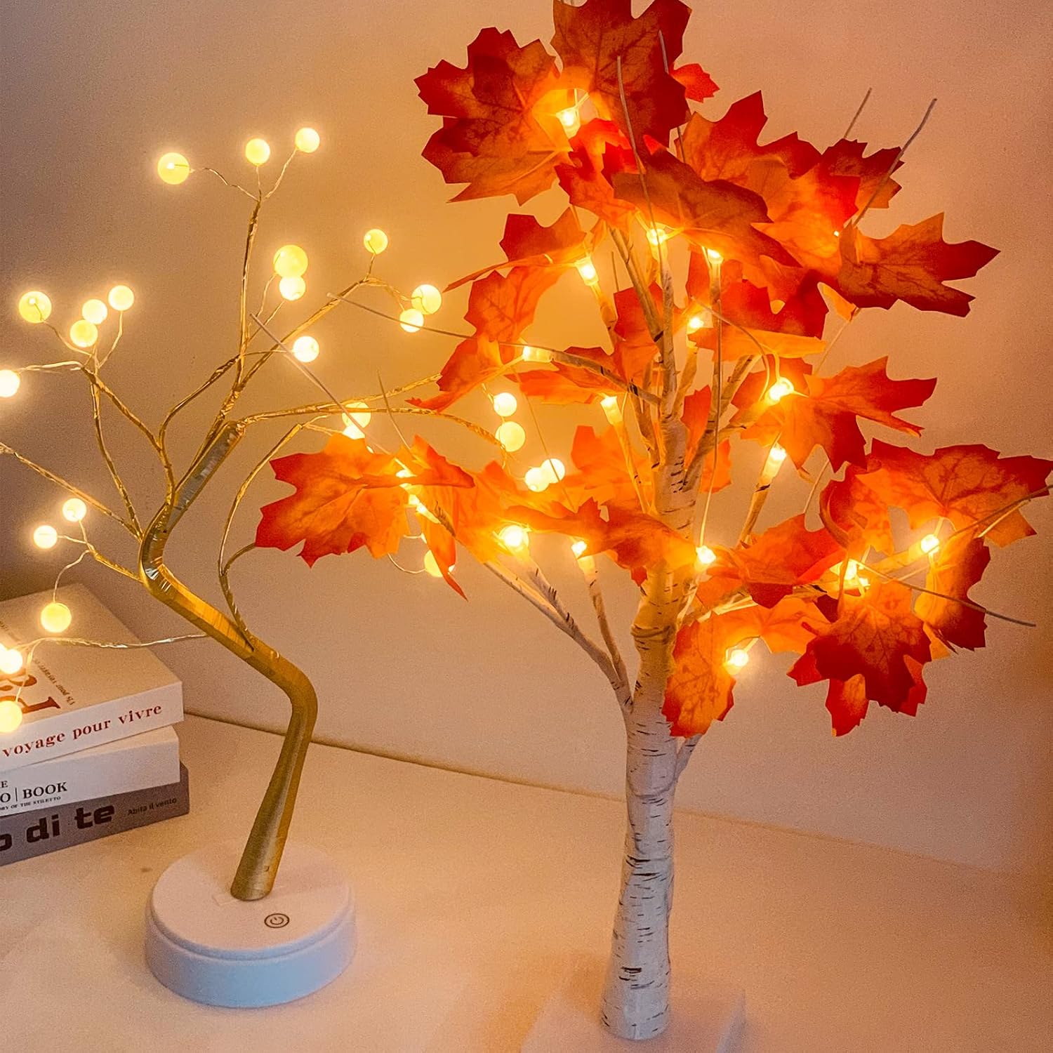 LED Maple Tree Table Lamp with 24 LEDs, USB or Battery Powered Decorative Tree Light for Autumn and Christmas Home Décor