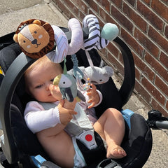 Nuby Animal Adventures Activity Spiral – Sensory Pram Toy with Interactive Hanging Toys