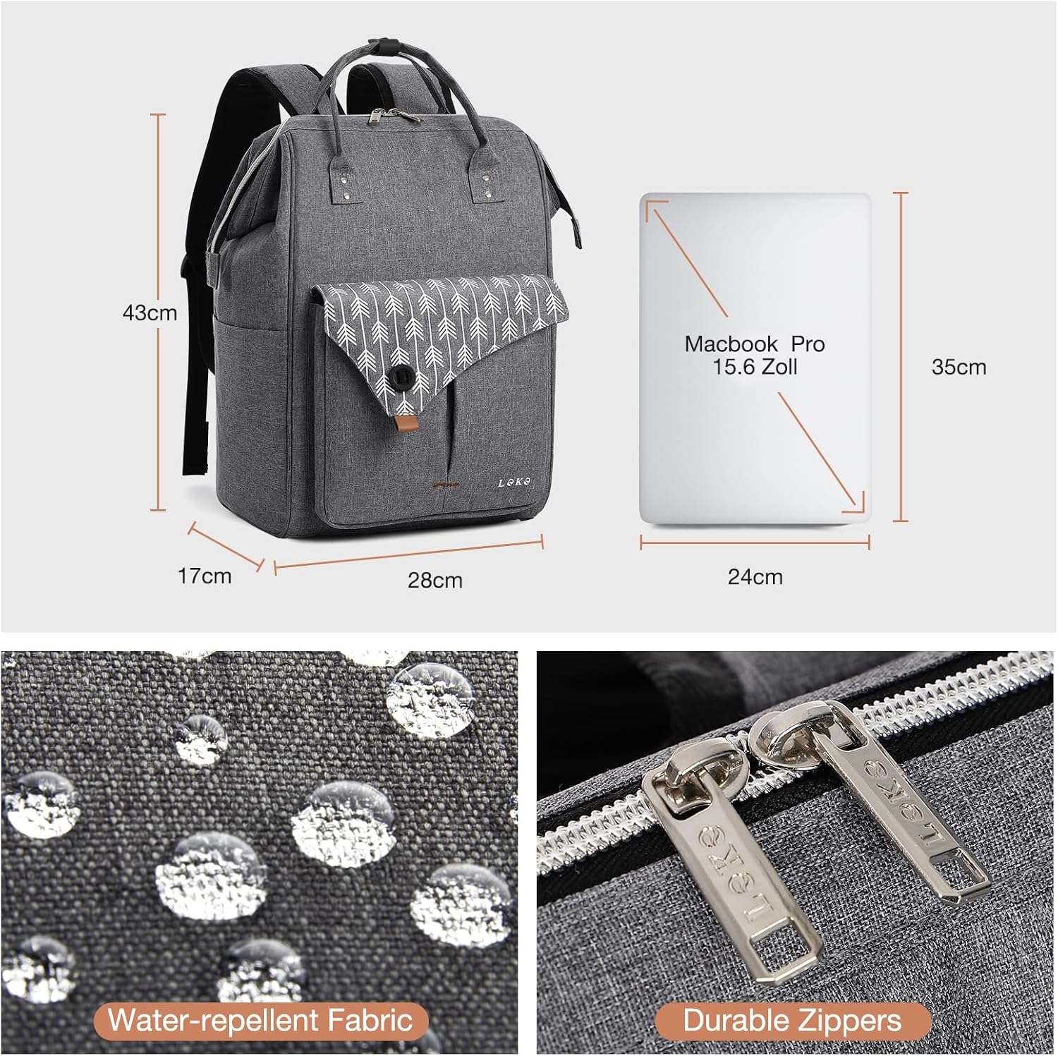 Laptop Rucksack 15.6" – Computer Backpack for School, Travel, Business, College, Grey