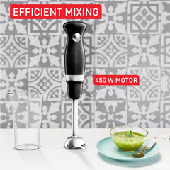 Black Collection Hand Blender 450W – 2 Speeds & Pulse, Anti-Splash Foot, Stainless Steel Blades, Compact, Dishwasher Safe