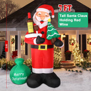 8FT Inflatable Santa Claus Holding Red Wine with Built-in LED Lights, Large Outdoor Christmas Decoration for Garden, Yard & Party Décor – Black & Red