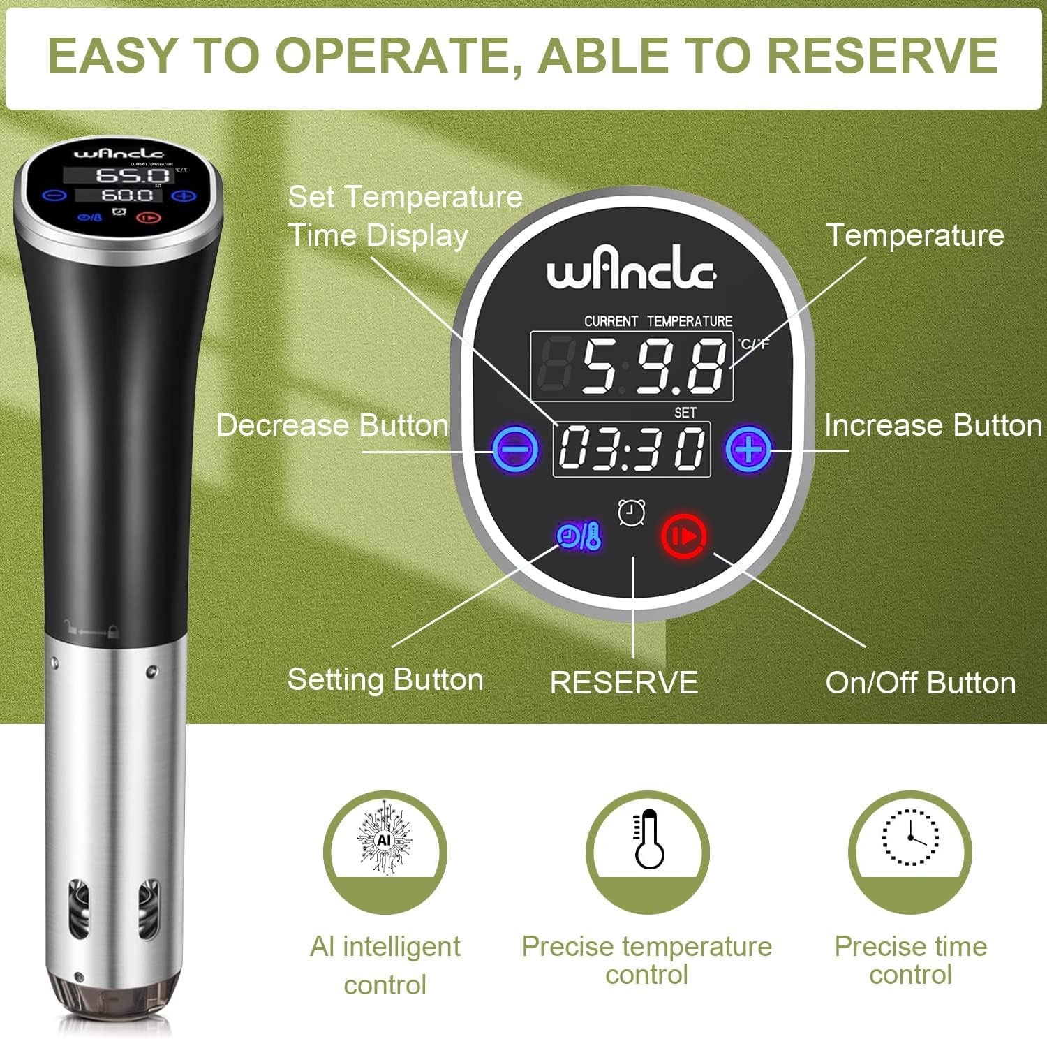 Wancle Sous Vide Precision Cooker 1100W IPX7 Waterproof Immersion Circulator – Black
