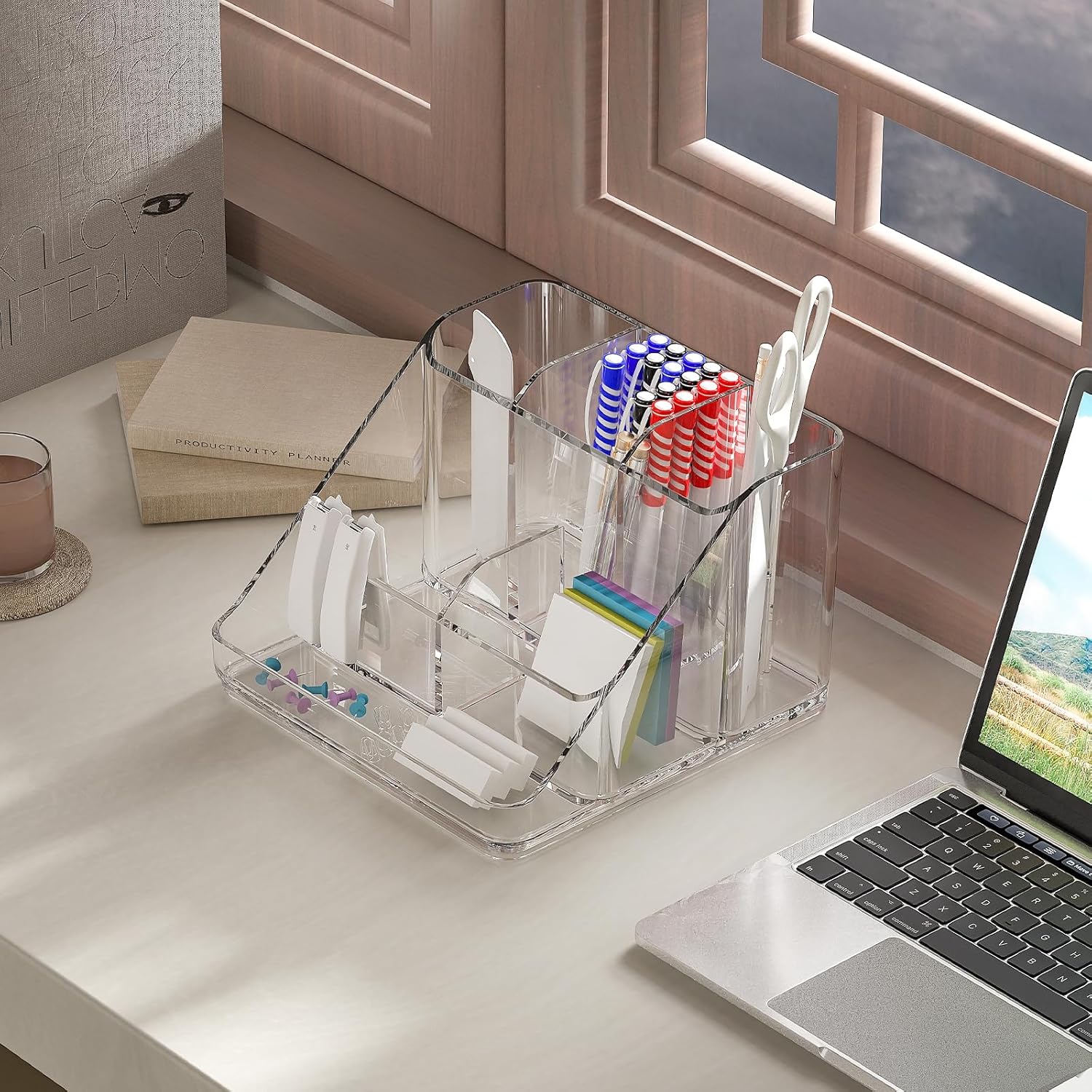 Makeup Organizer Tray – 6-Compartment Clear Acrylic Vanity & Cosmetic Storage