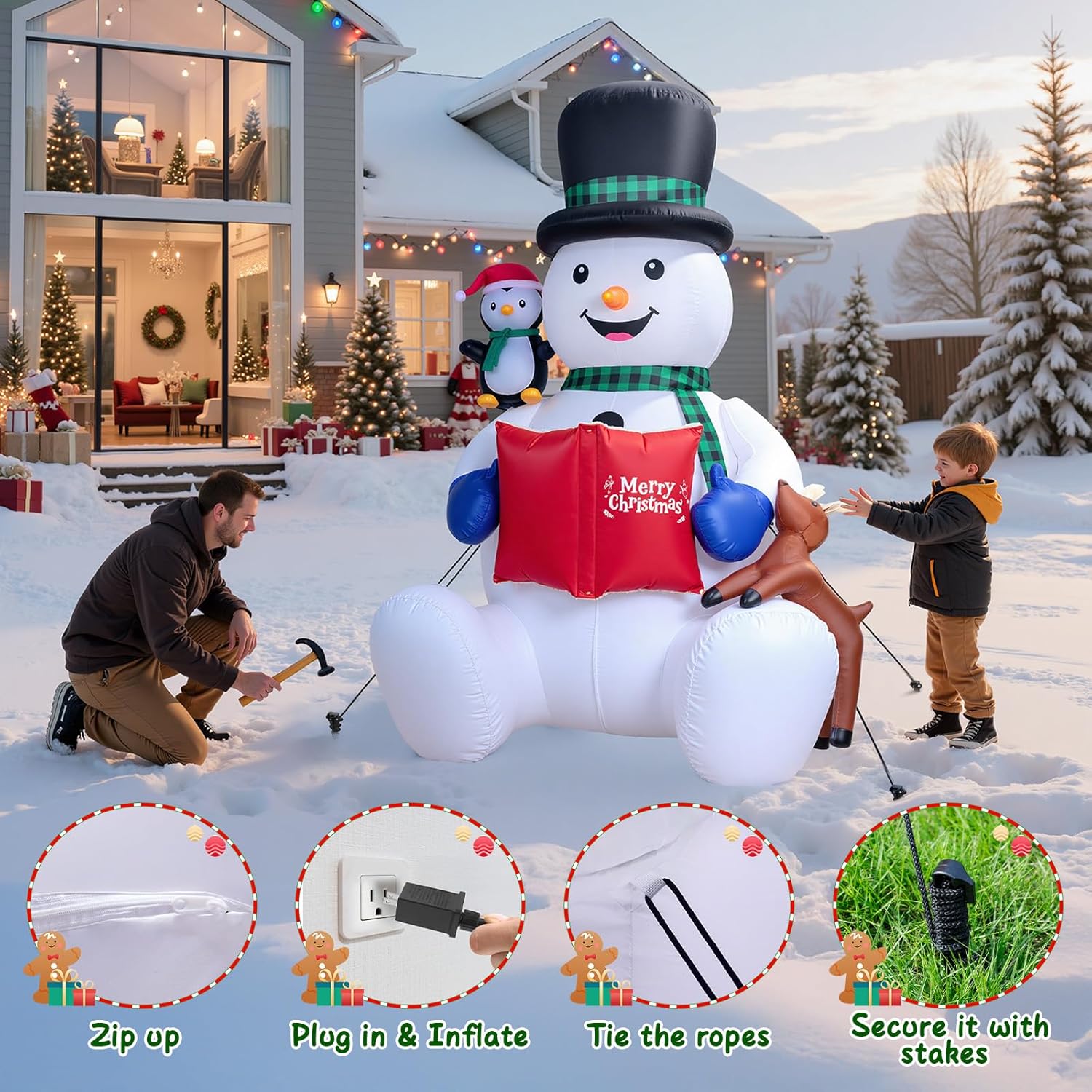 Outdoor Christmas snowman decoration with rotating LEDs