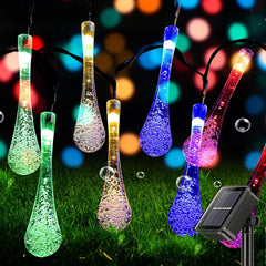 Solar String Lights Outdoor Garden, 7.5M with 50 LED Waterdrop Teardrop Fairy Lights, IP65 Waterproof for Tent, Patio, Tree, Christmas, and Balcony Decoration (Warm White)