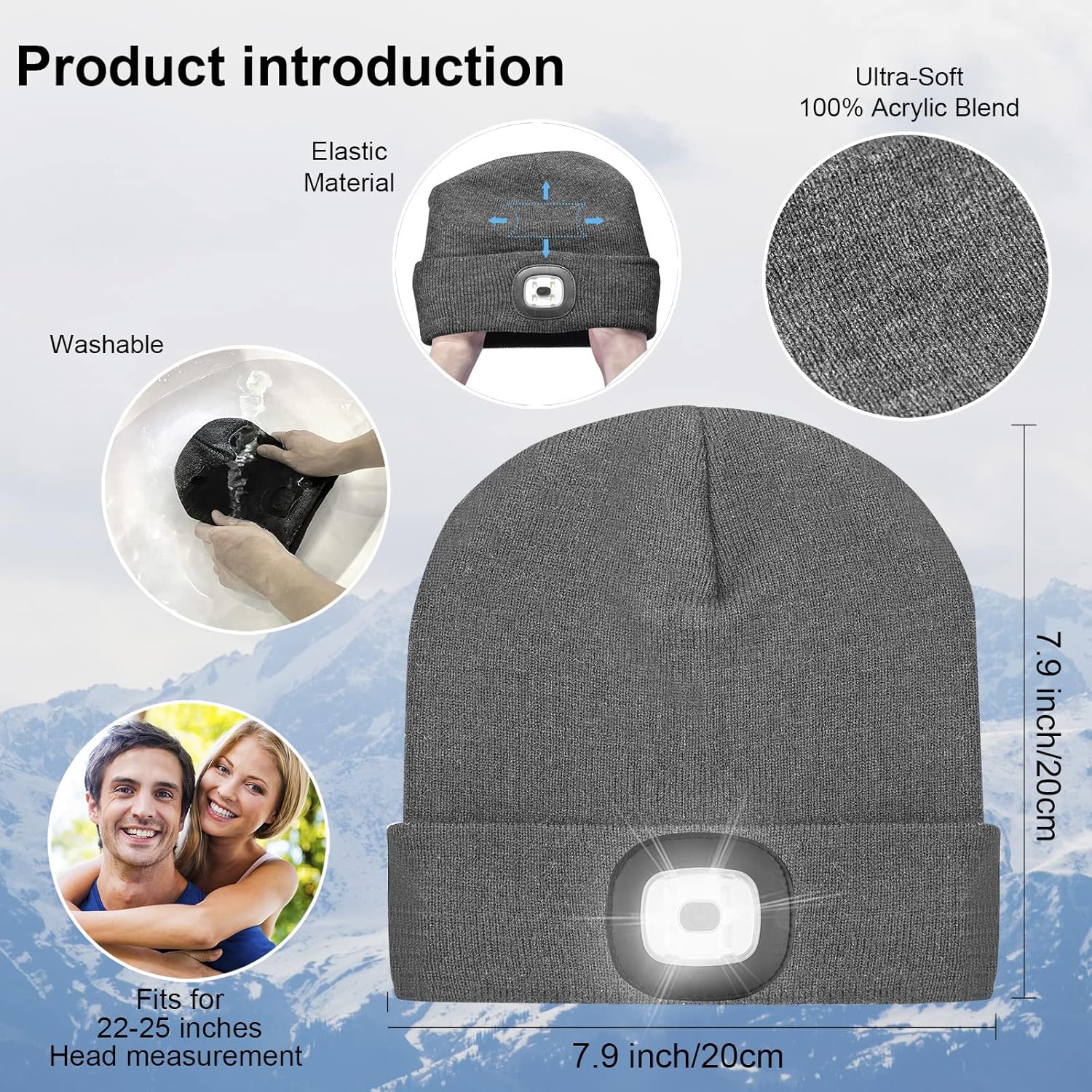 USB Rechargeable LED Beanie Hat Torch – Winter Knit Lighted Cap for Ad ...