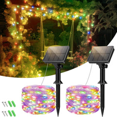 2 Pack Solar String Lights Outdoor Garden, 6M/20FT Fairy Lights Solar Powered 8 Modes Copper Wire Solar Lights for Decorating Garden, Yard, Tree, Christmas, Warm White