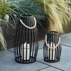 Set of 2 Black Metal Cage LED TruGlow® Candle Lanterns - Battery Operated, Waterproof for Indoor/Outdoor Use