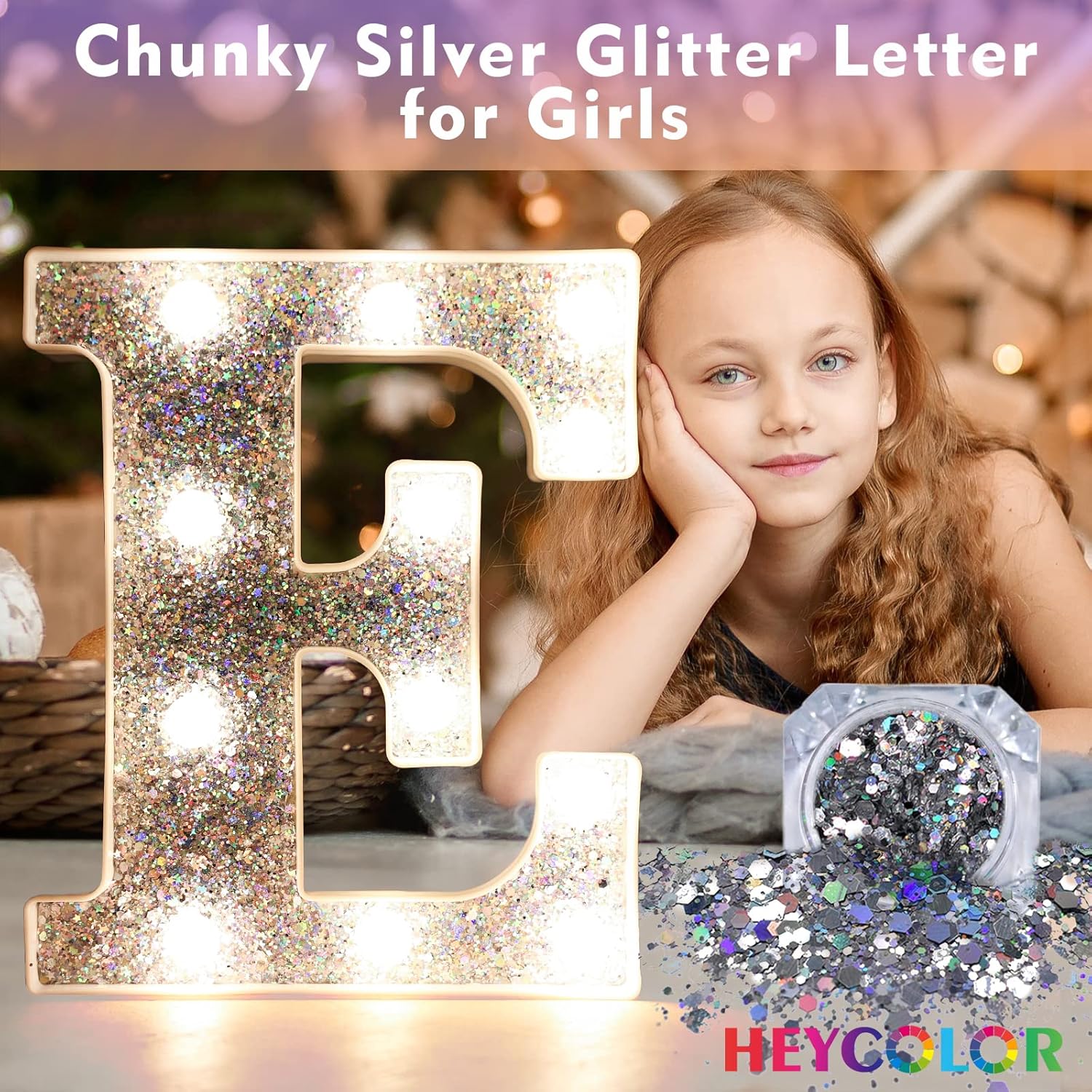 LED Silver Letter D Light – Glitter Battery-Powered Night Light