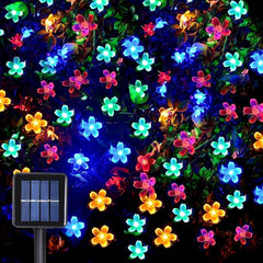 Solar String Lights Outdoor Garden, Solar Garden Fairy Peach Blossom Lights 12 M 100 LEDs 8 Modes Waterproof String Lights for Patio Christmas Tree Lawn Party Thanksgiving Decor