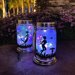 Solar Fairy Lights - 2-Pack Frosted Glass Jar Hanging Lamps with Stake, Outdoor Decorations for Garden, Patio & Lawn